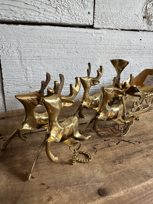 Brass Sleigh & Reindeer