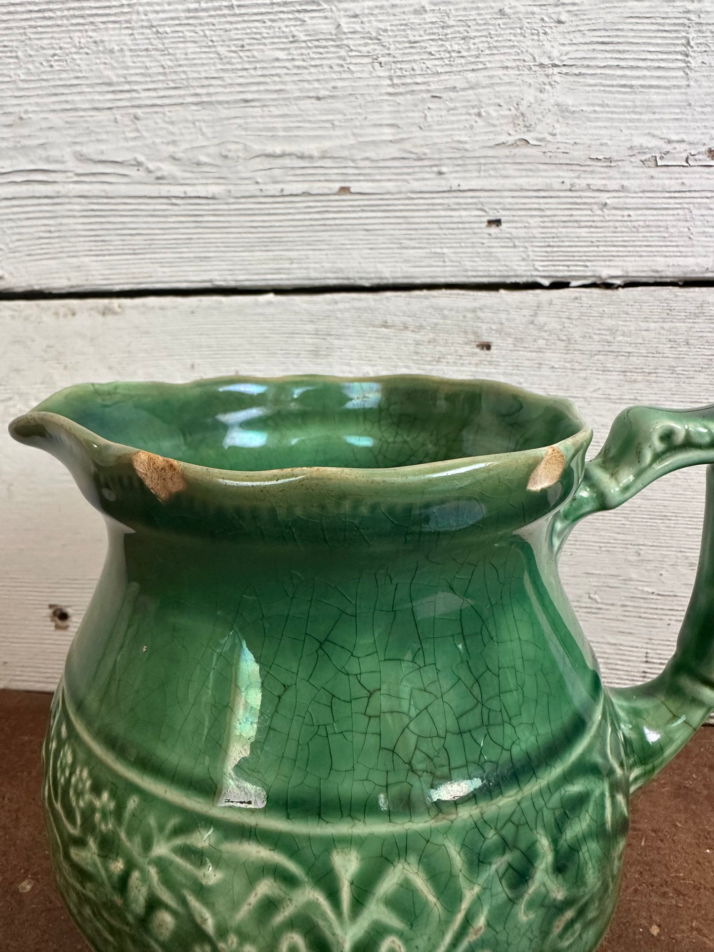 Green Stoneware Pitcher