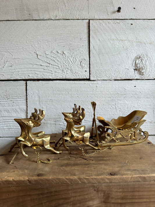 Brass Sleigh & Reindeer
