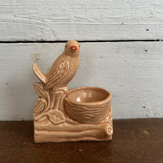 Tan Ceramic Bird Planter