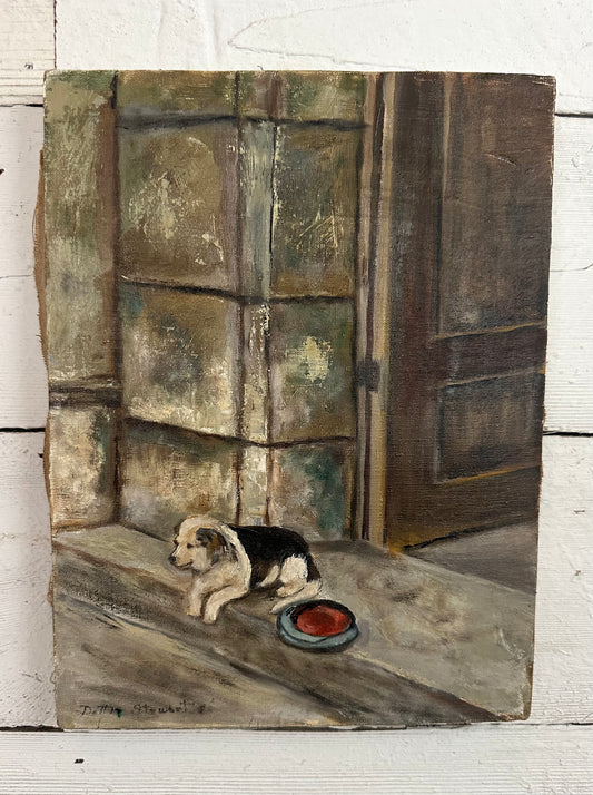 Canvas Painting with Dog In Doorway