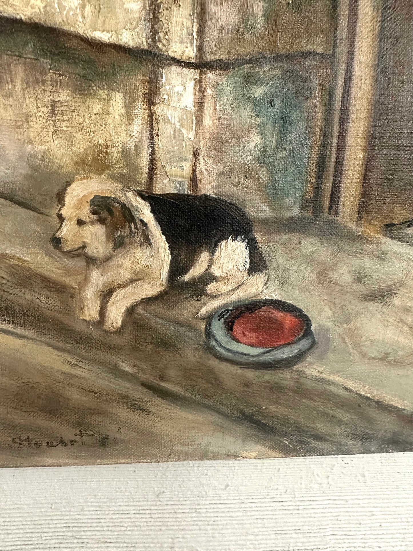 Canvas Painting with Dog In Doorway