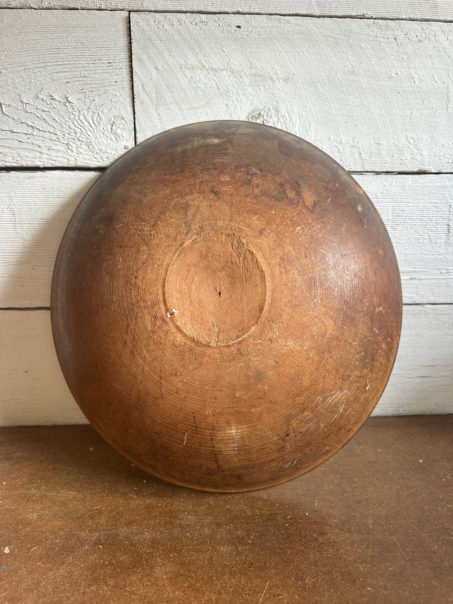 Old Wood Bowl with Painted Winter Scene